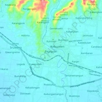 Топографическая карта Pejagoan, высота, рельеф