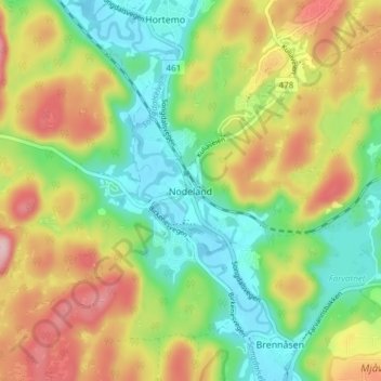 Топографическая карта Nodeland, высота, рельеф