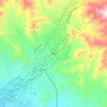 Топографическая карта Лех, высота, рельеф