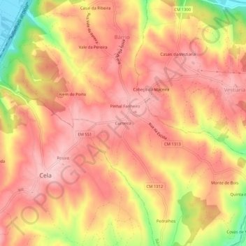 Топографическая карта Cumeira, высота, рельеф