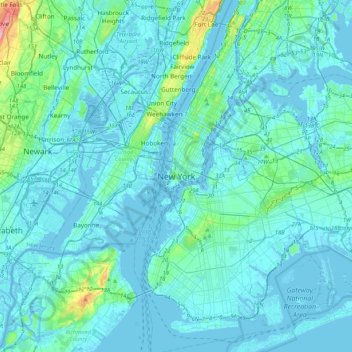 Топографическая карта New York, высота, рельеф