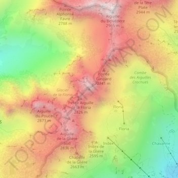 Топографическая карта Aiguille de la Floria, высота, рельеф