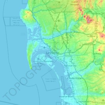 Топографическая карта San Diego, высота, рельеф