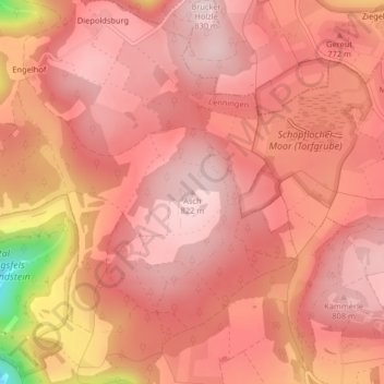 Топографическая карта Asch, высота, рельеф