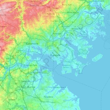 Топографическая карта Dundalk, высота, рельеф