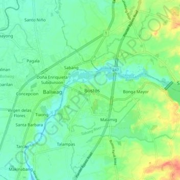 Топографическая карта Bustos, высота, рельеф