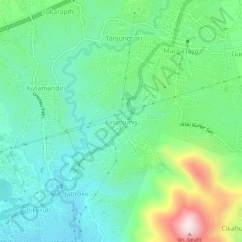 Топографическая карта Cinanjung, высота, рельеф