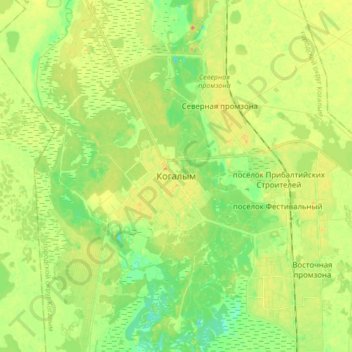 Топографическая карта Когалым, высота, рельеф