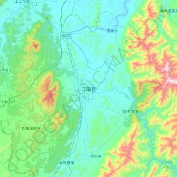 Топографическая карта 江华县, высота, рельеф
