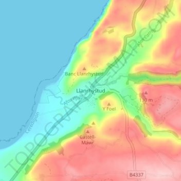 Топографическая карта Llanrhystud, высота, рельеф