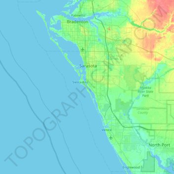 Топографическая карта Siesta Key, высота, рельеф