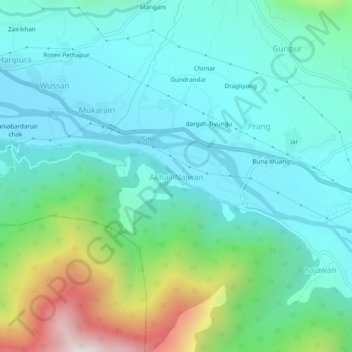 Топографическая карта Akhall Najwan, высота, рельеф