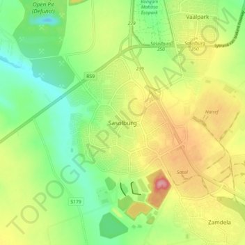 Топографическая карта Sasolburg, высота, рельеф