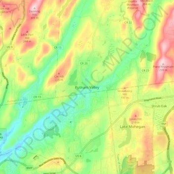 Топографическая карта Putnam Valley, высота, рельеф