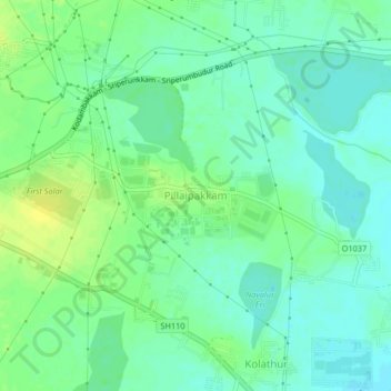 Топографическая карта Pillaipakkam, высота, рельеф