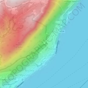 Топографическая карта Sacro Monte di Ghiffa, высота, рельеф