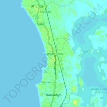 Топографическая карта Wathuregama, высота, рельеф