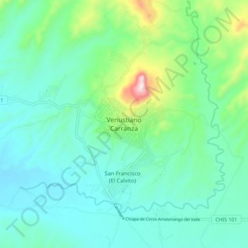 Топографическая карта Venustiano Carranza, высота, рельеф