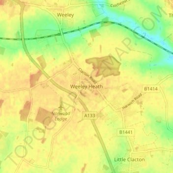 Топографическая карта Weeley Heath, высота, рельеф