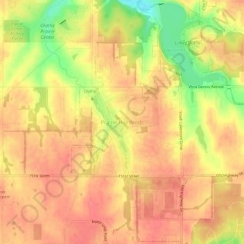 Топографическая карта Prairie Highlands, высота, рельеф