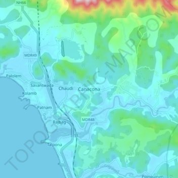 Топографическая карта Canacona, высота, рельеф