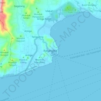 Топографическая карта Padangbai, высота, рельеф