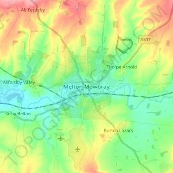 Топографическая карта Melton Mowbray, высота, рельеф