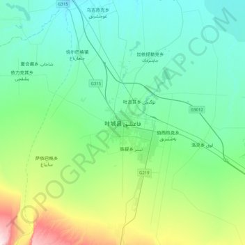 Топографическая карта 叶城县, высота, рельеф