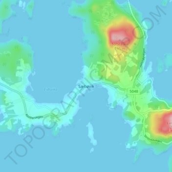 Топографическая карта Sæbøvik, высота, рельеф