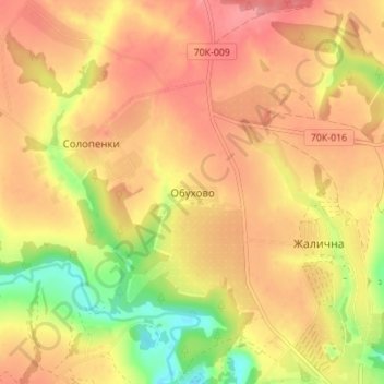 Топографическая карта Обухово, высота, рельеф