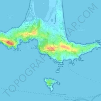 Топографическая карта La Polynésie, высота, рельеф