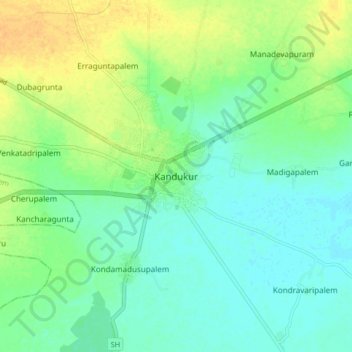 Топографическая карта Kandukur, высота, рельеф