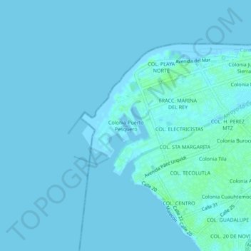 Топографическая карта Colonia Puerto Pesquero, высота, рельеф