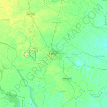 Топографическая карта Bettiah, высота, рельеф