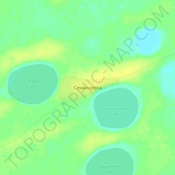 Топографическая карта Семиозерка, высота, рельеф