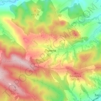 Топографическая карта Поляна, высота, рельеф