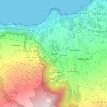 Топографическая карта Tigaiga, высота, рельеф
