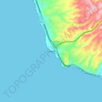 Топографическая карта Popotla, высота, рельеф