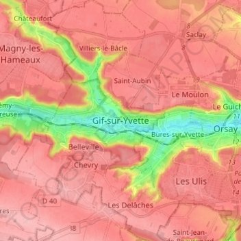 Топографическая карта Gif-sur-Yvette, высота, рельеф