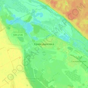 Топографическая карта Криводановка, высота, рельеф