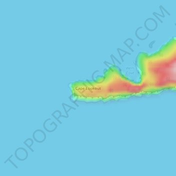 Топографическая карта Cape Lookout, высота, рельеф