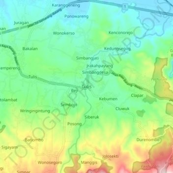 Топографическая карта Tulis, высота, рельеф