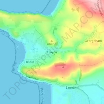 Топографическая карта Croyde, высота, рельеф