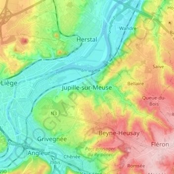Топографическая карта Jupille-sur-Meuse, высота, рельеф