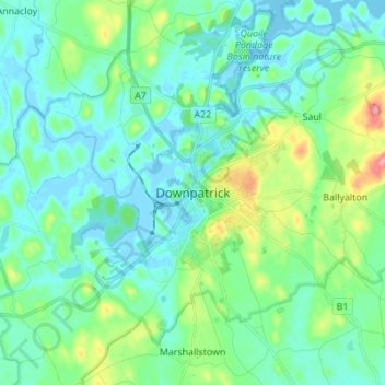 Топографическая карта Downpatrick, высота, рельеф