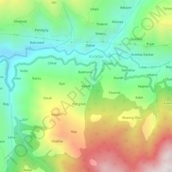 Топографическая карта Pandli, высота, рельеф