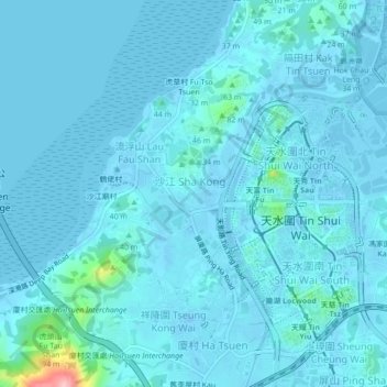 Топографическая карта 沙江圍仔, высота, рельеф