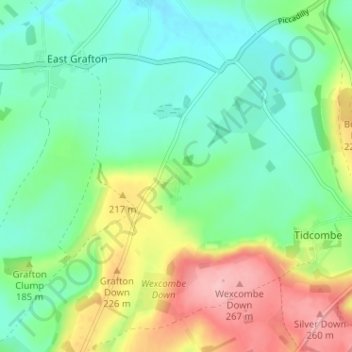 Топографическая карта Wexcombe, высота, рельеф