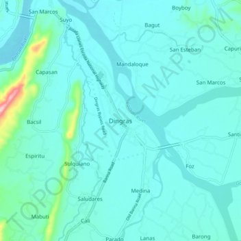 Топографическая карта Dingras, высота, рельеф