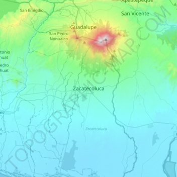 Топографическая карта Zacatecoluca, высота, рельеф